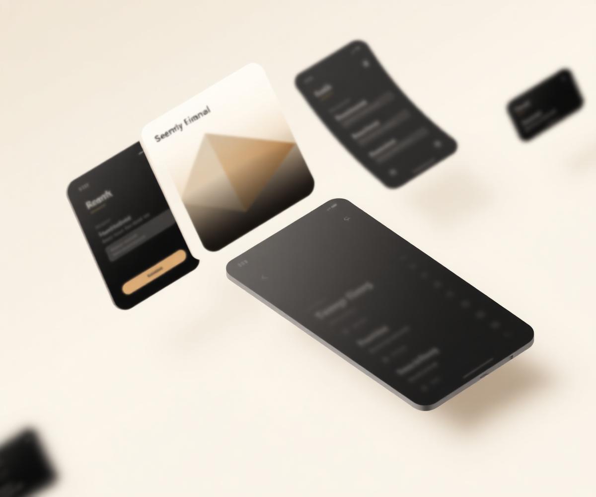 Abstract fintech application interface concept panels