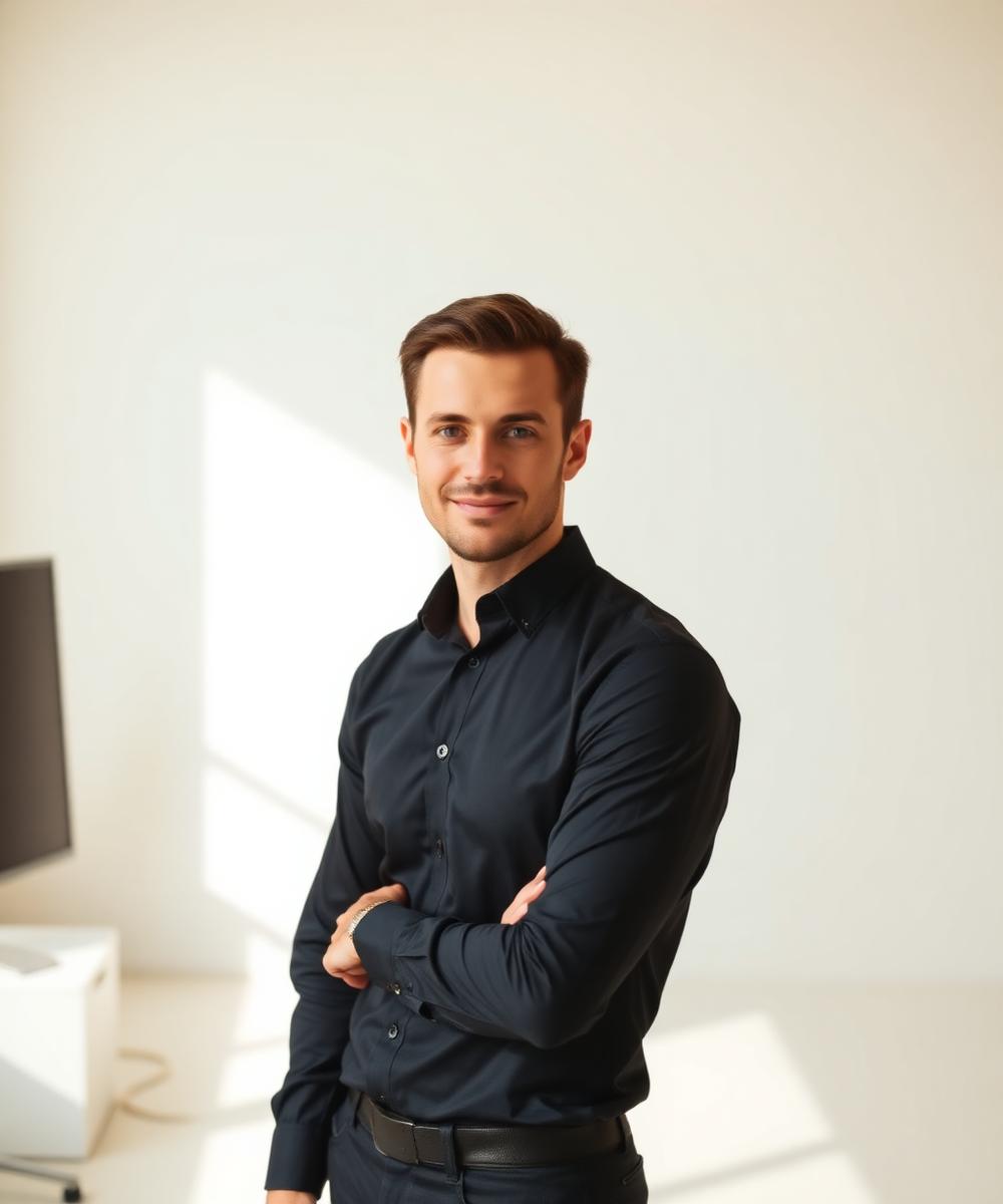 Chandler Medine in a minimal studio office